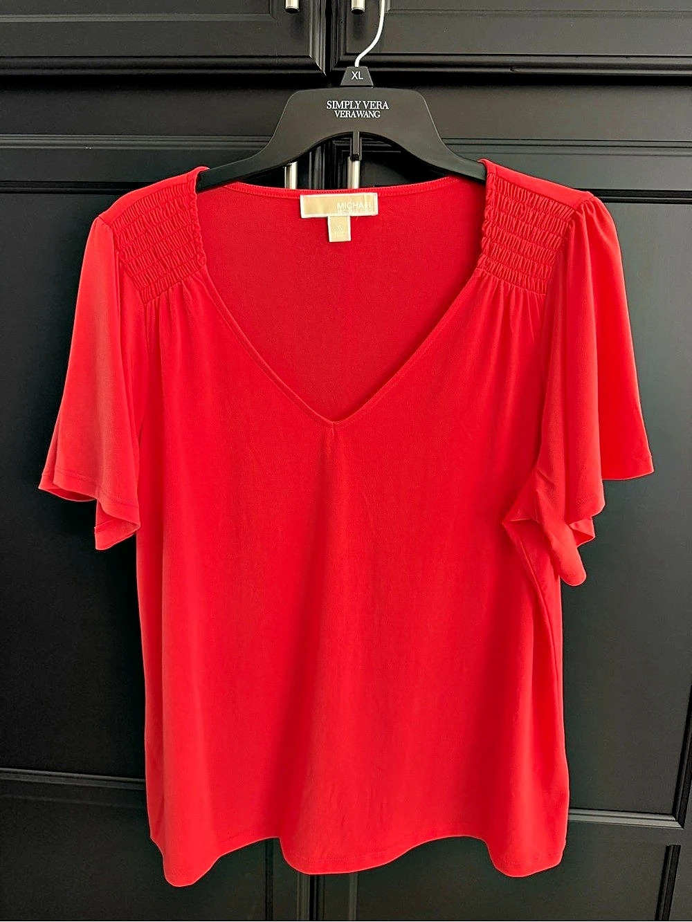 Michael Kors V-Neck Blouse in Red XL Like New